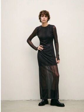 Zara Black Sheer Long-Sleeve Maxi Dress